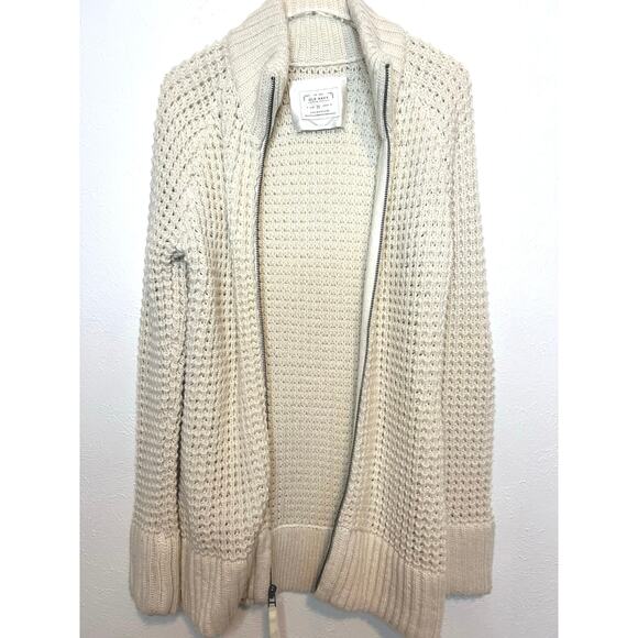Vintage Old Navy Chunky Wool Knit Zip-Up Ivory Sweater Cardigan Medium - Picture 4 of 9